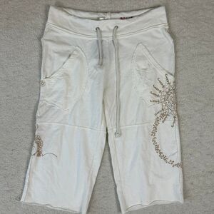 Raw Y2K Embroidered Mcbling Coconut Girl Grunge Capri Pants